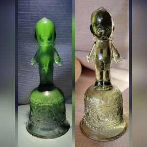 VTG Kewpie Olive Green Glass Dinner Bell Collectible Kewpie Figurine